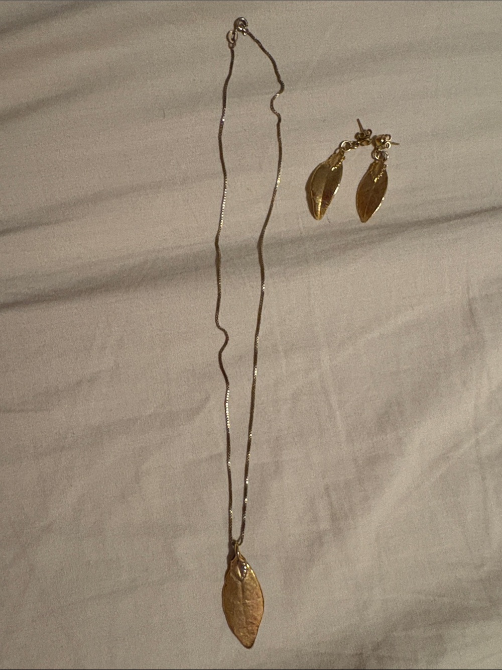 Gold plated Leaf Pendant Necklace and Earring Set - Women Jewelry